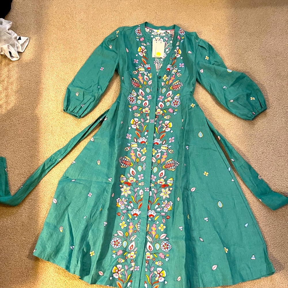 COPY - Boden Addie Midi Linen dress green print
